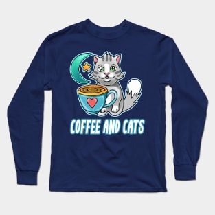 Coffee and Cats funny cute cats coffee lovers Long Sleeve T-Shirt